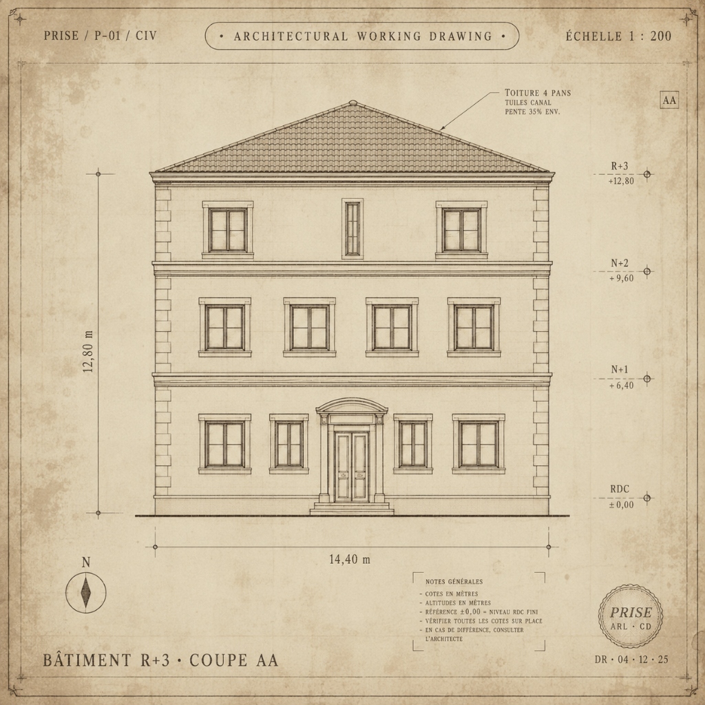 Bâtiment R+3 · Coupe AA